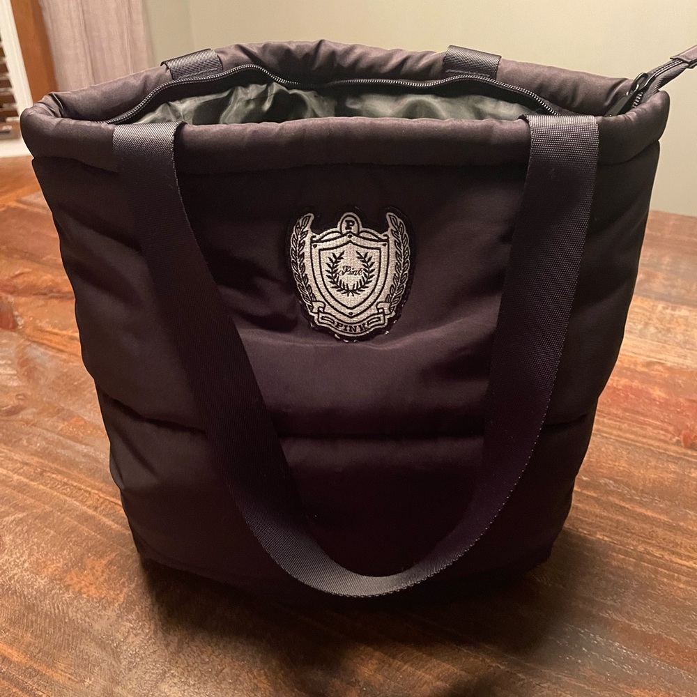 Victoria's Secret Black Quilted Tote with Embroidered Crest